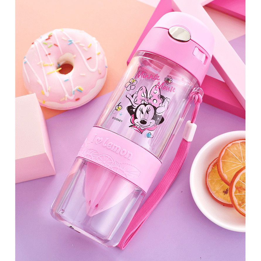 Bình nước vắt cam 2 in 1 hình chuột Minnie có ống hút màu hồng cho trẻ em - 450ml - WD4238-MIN