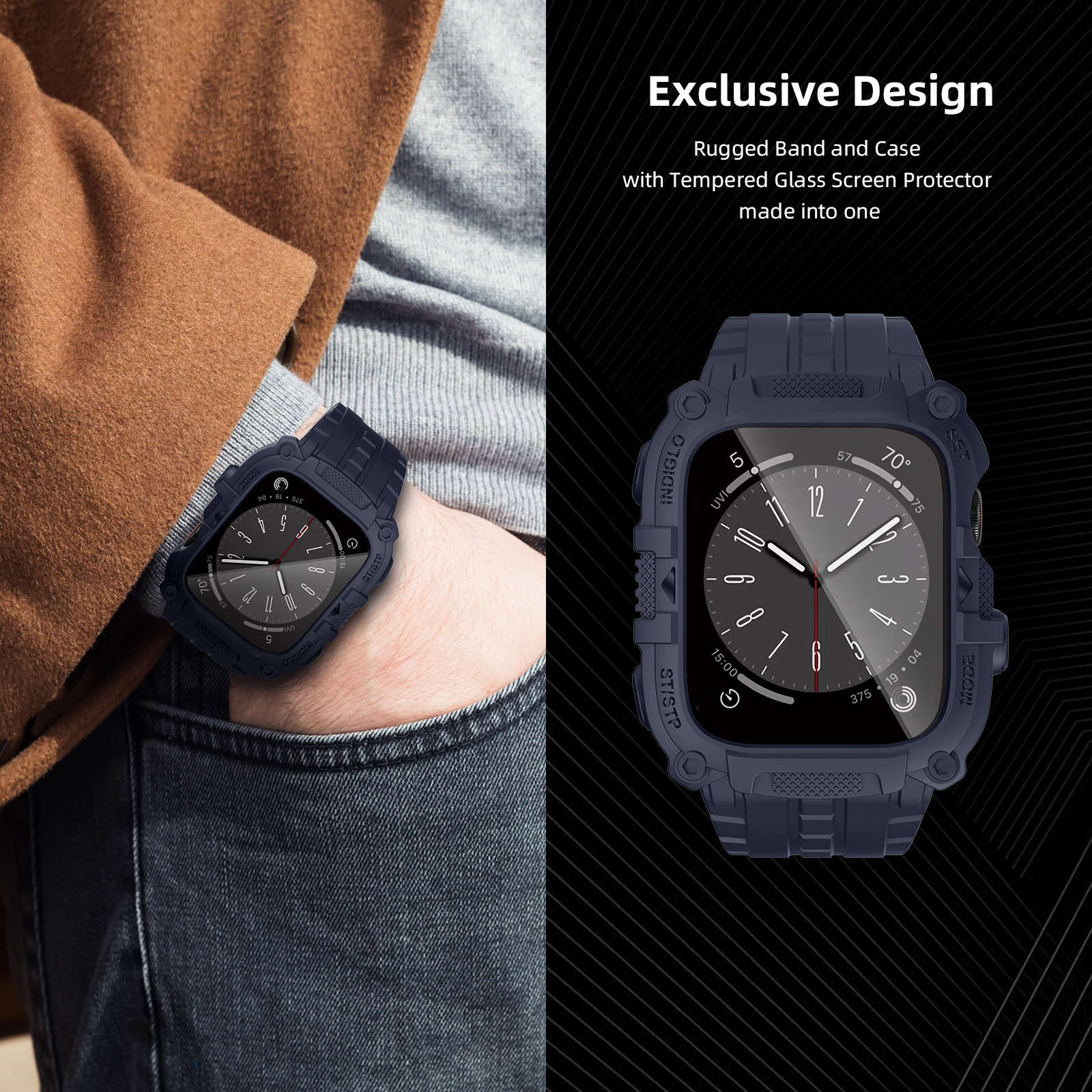 Ốp Case Kính Cường Lực tích hợp dây đeo TANK 360 cho Apple Watch Series 4/5/6/SE/7/8/9/SE1,2 Size 44mm/45mm - Hàng Chính Hãng