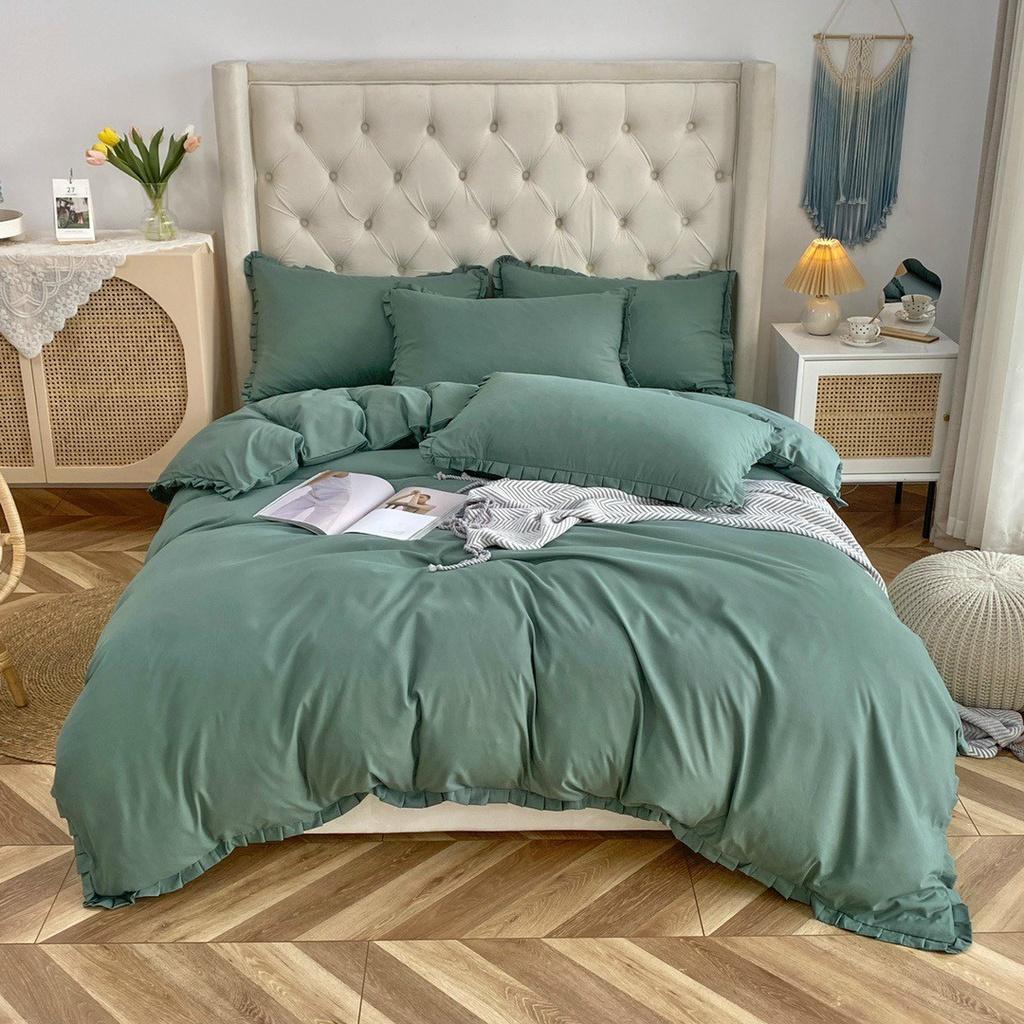 Bộ chăn ga gối riềm bèo cotton tici vải mềm mịn