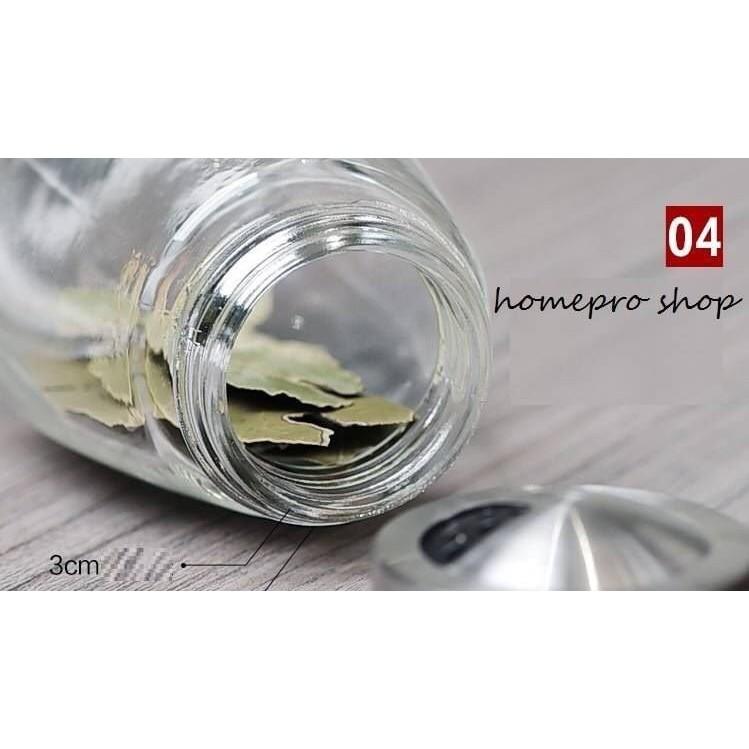 Bộ 6 Lọ Đựng Gia Vị Thủy Tinh Kèm Giá Để Xoay 360