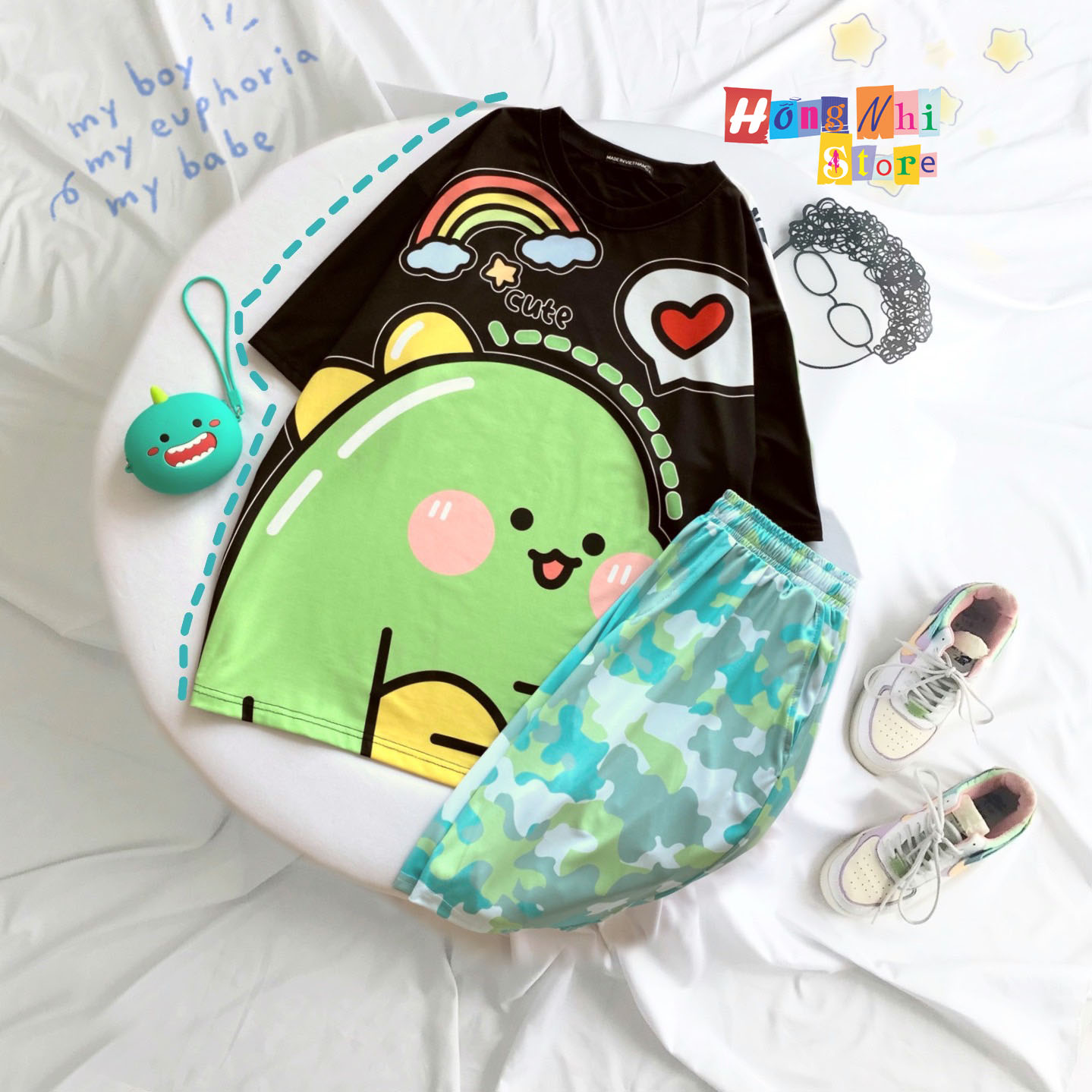 Quần Short Cartoon Unisex, Quần Đùi Hoạt Hình Loang Màu Phiên Bản Mới - MM