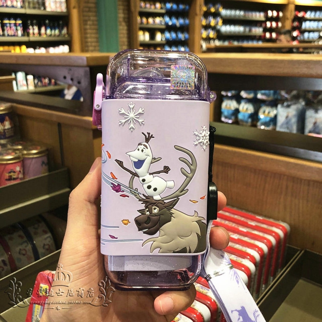 Bình nước ống hút nhựa tritan dáng chữ nhật Disney 3D Frozen tím 280ml cho trẻ em 4443