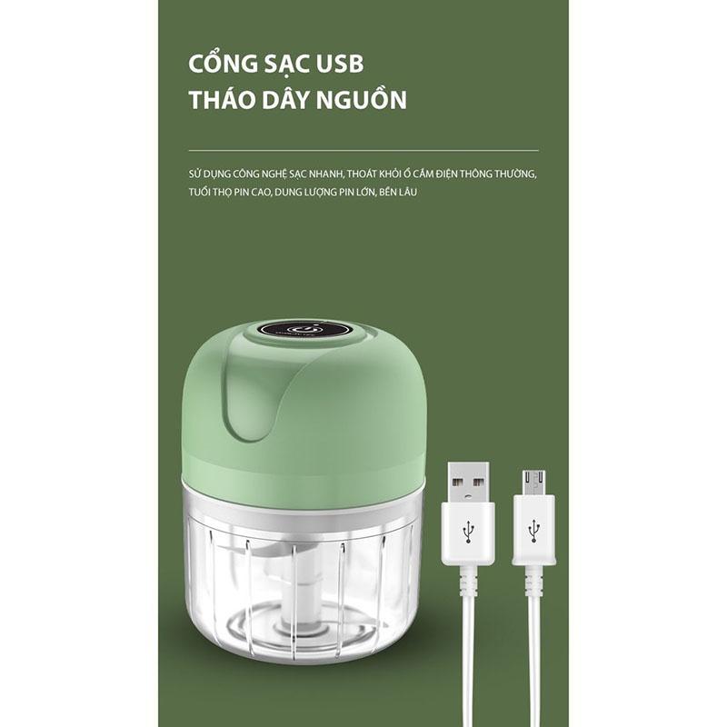 Máy xay mini gia vị tỏi ớt, đồ ăn dặm cho bé dung tích 250ml, sạc điện cổng usb tiện dụng, bảo hành 12 tháng lỗi đổi mới