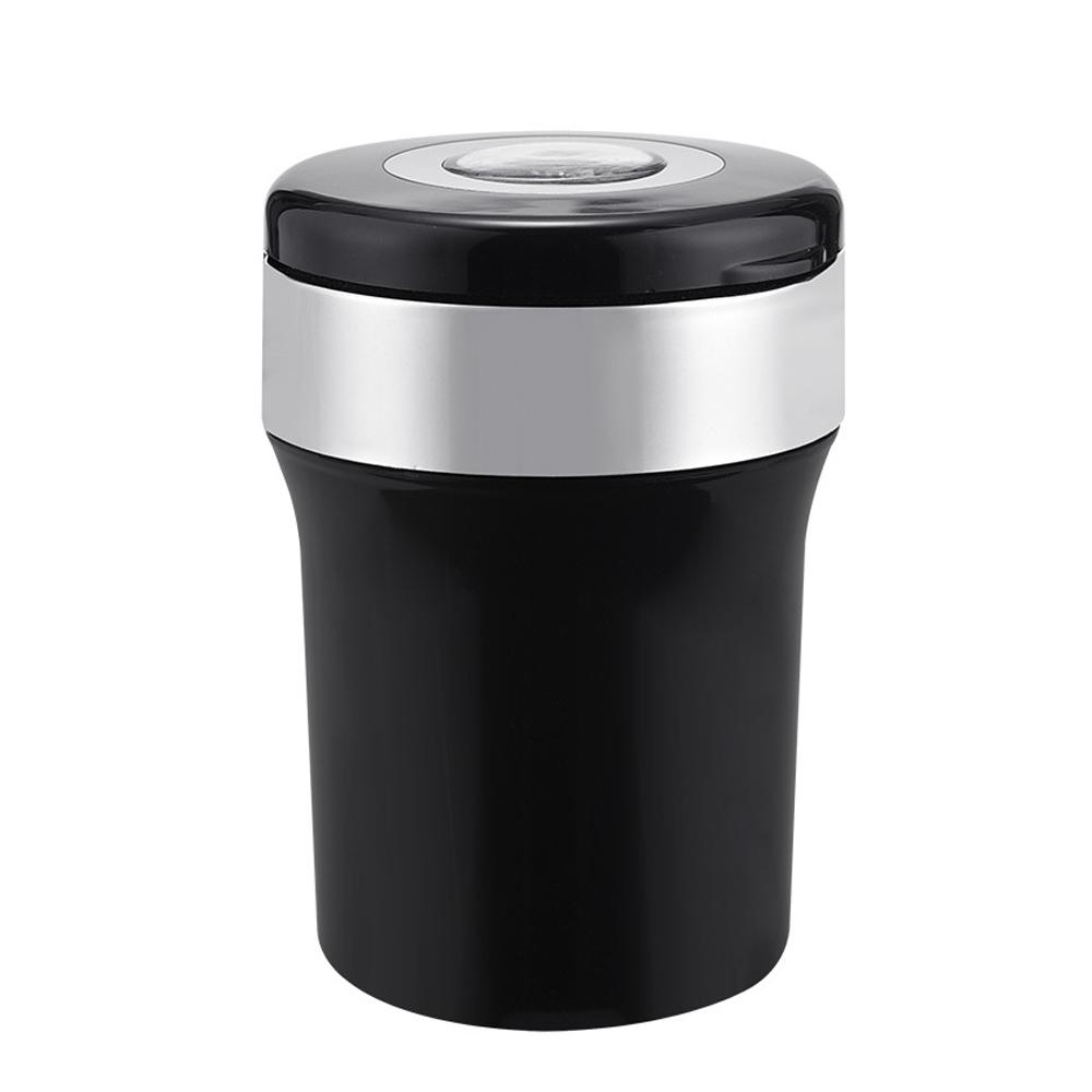 Car Smokeless Ashtray with Lid Small Garbege Can with Blue LED Light Compass for Most Car Cup Holder
