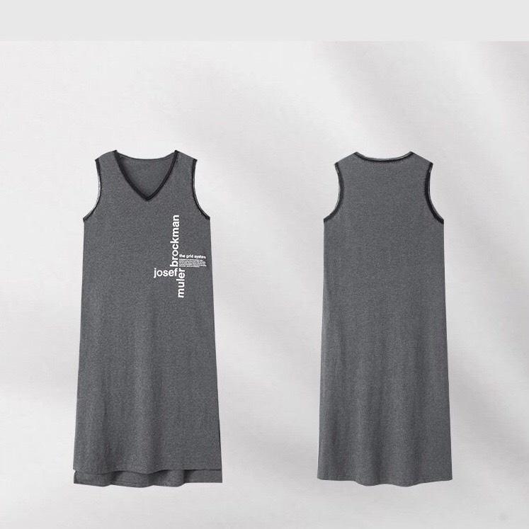 Váy mặc nhà dáng lỡ không tay mùa hè vải thun cotton