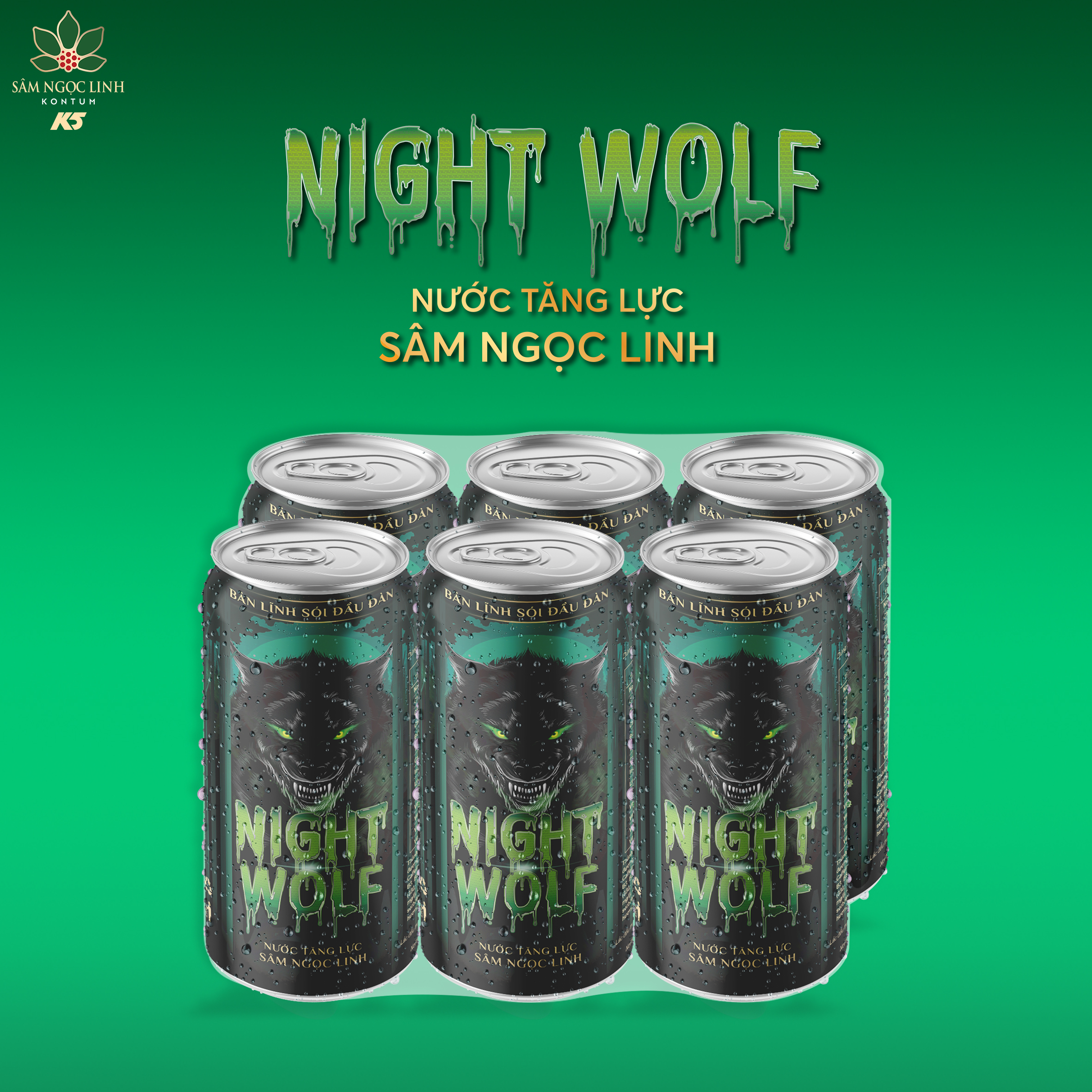 Nước Tăng Lực NightWolf Sâm Ngọc Linh Lốc 6 Lon 245ML/Lon