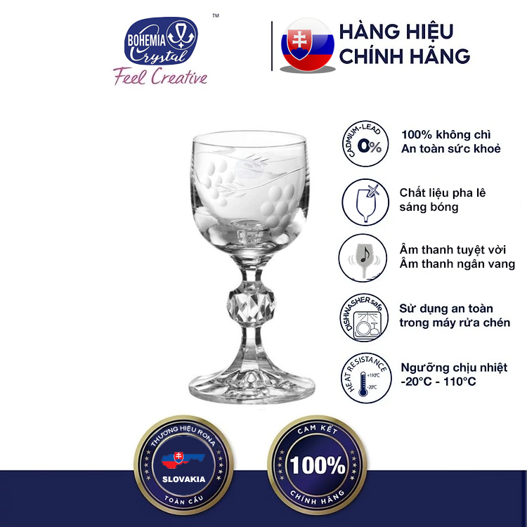 BỘ 6 LY RƯỢU MẠNH CHÂN TÁO MÀI HỌA TIẾT CHÙM NHO 050 ML