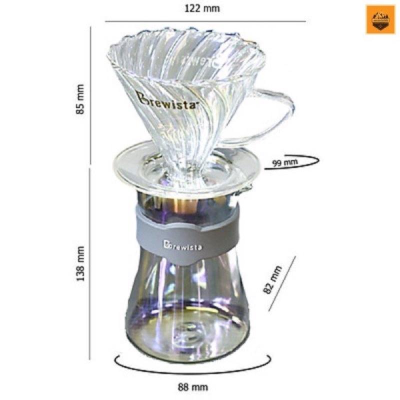 Bộ phễu V60 pha cà phê pour over thủy tinh Brewista Tornado Dripper &amp; Server Bright Moon