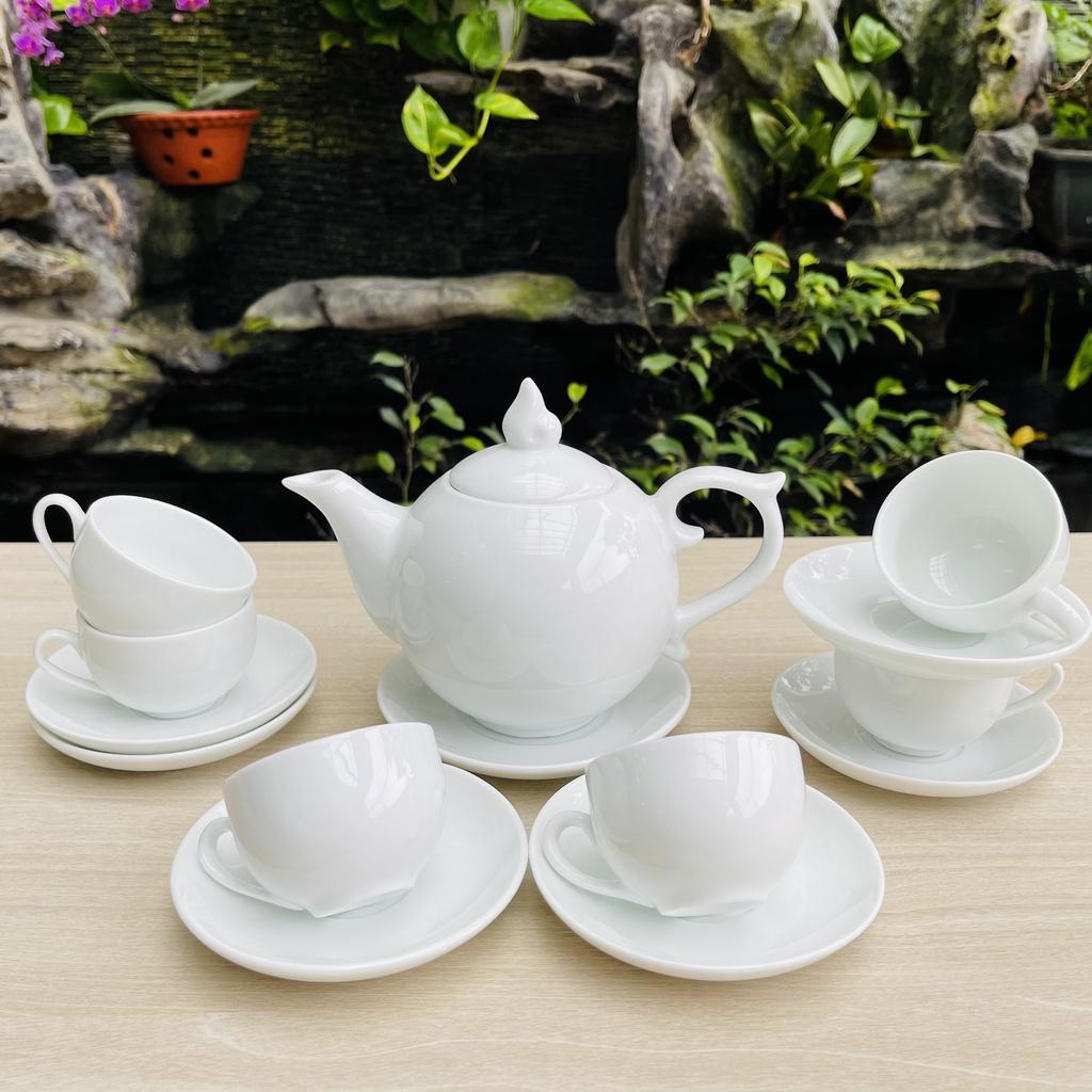 Bộ ấm chén Bưởi - Ấm Chén Bát Tràng Cao Cấp - Ấm Trà Trắng Tinh Khôi - Ấm Trà sứ Thấu Quang - Vitaminceramics