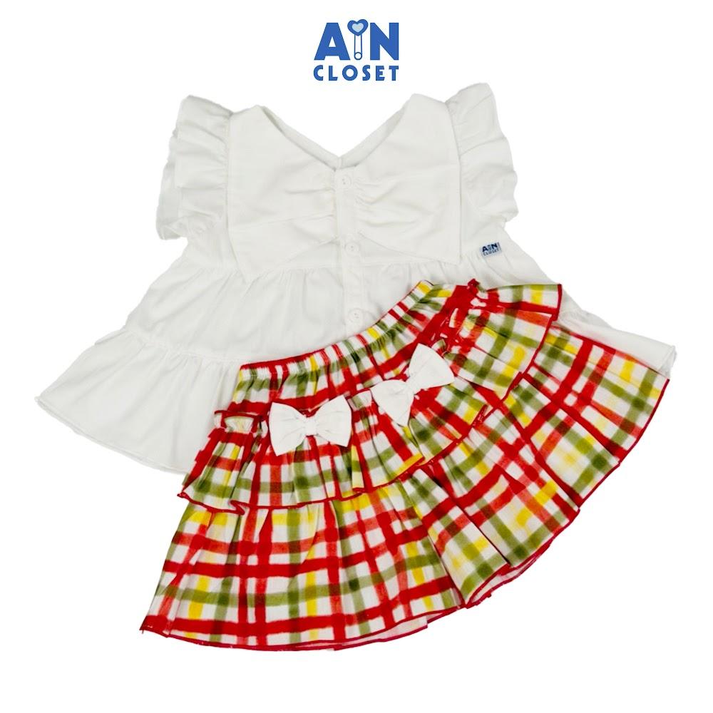 Bộ quần áo Ngắn bé gái họa tiết Caro Xanh Đỏ Cotton - AICDBGGVAGKA - AIN Closet