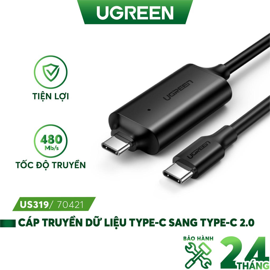 Cáp truyền dữ liệu UGREEN US319 Type-C sang Type-C - Truyền giữa 2 máy tính - Hàng nhập khẩu chính hãng