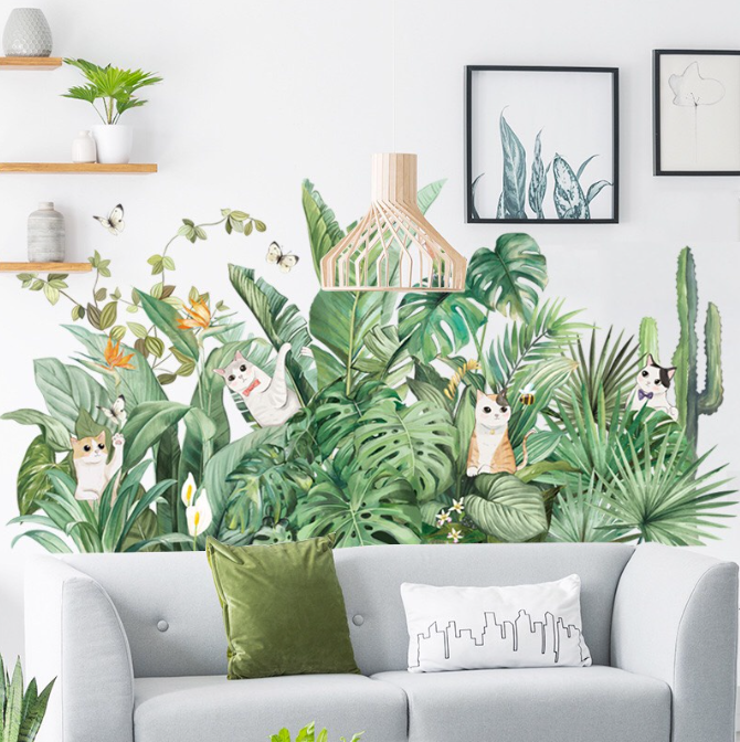 Decal trang trí tường - Những chú mèo ở trong bụi cây rậm rạp