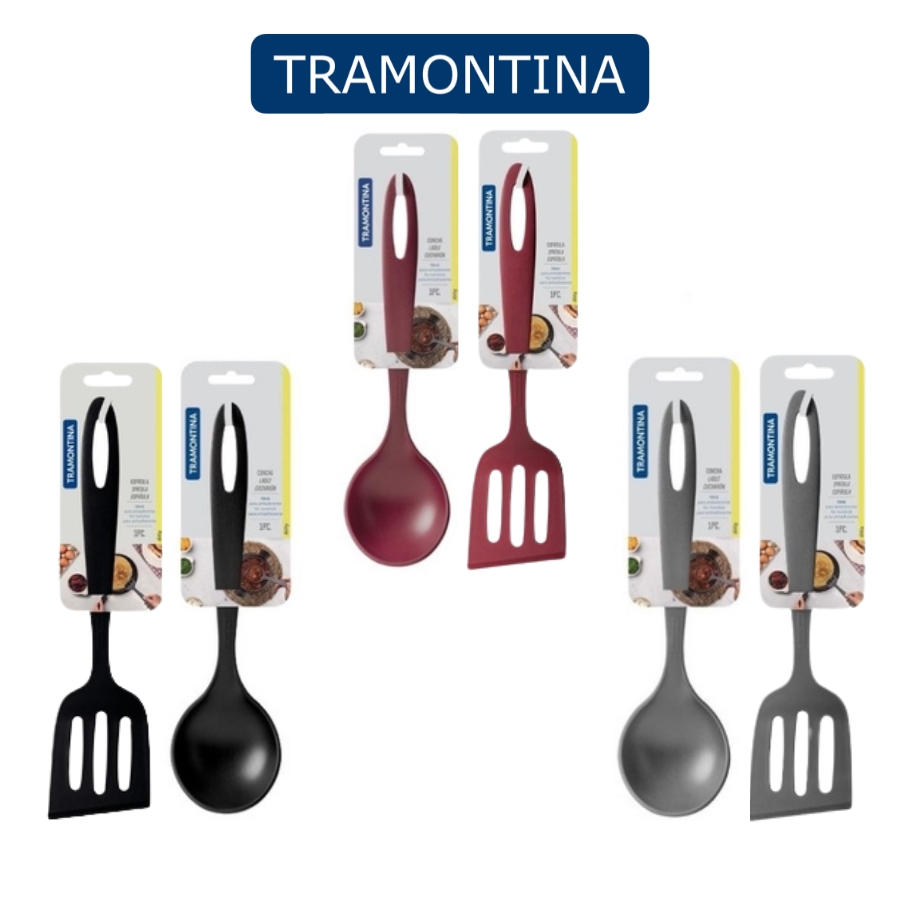 Combo 2 Dụng Cụ Nấu Ăn Gồm 1 Xẻng Xào Có Rãnh 30cm và 1 Thìa Múc Canh Sâu Lòng 30cm TRAMONTINA Chất Liệu Nhựa Chịu Nhiệt An Toàn Sản Xuất Tại BRAZIL - Hàng Chính Hãng