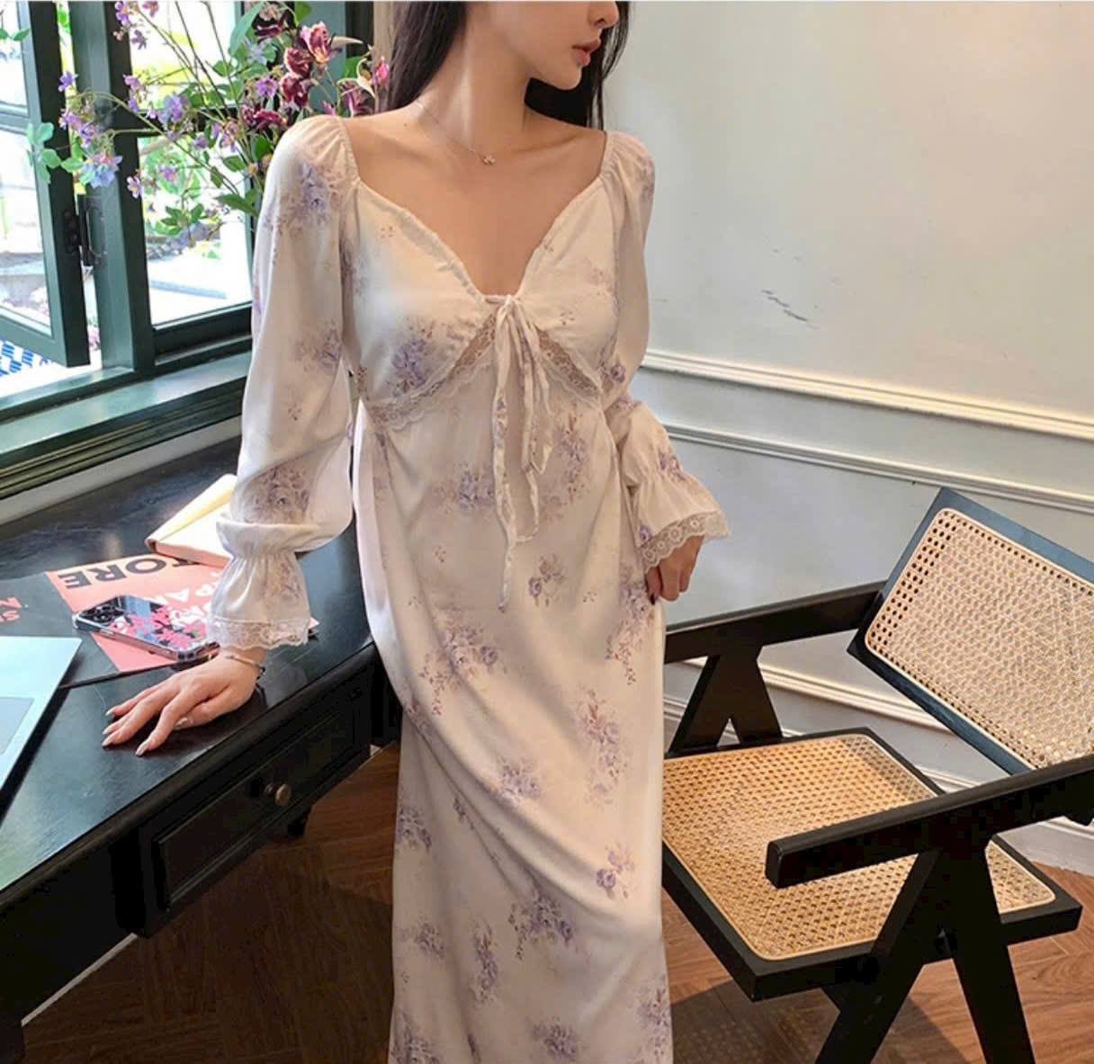 Đầm Ngủ D496 Lụa Quảng Châu Cao Cấp Dài Cột Dây Xinh Xắn