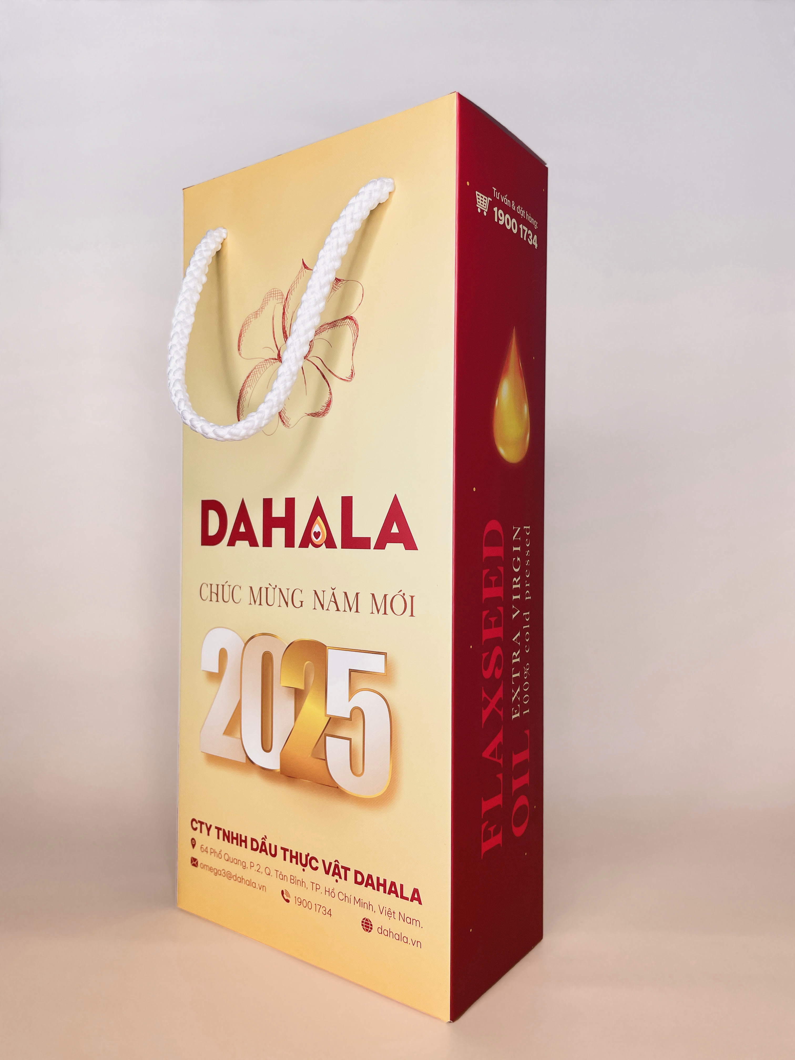 (SET 2 CHAI) SET HỘP QUÀ TẾT DẦU HẠT LANH ÉP LẠNH BỀN NHIỆT DAHALA 25O MI, GIÀU OMEGA 3,6,9