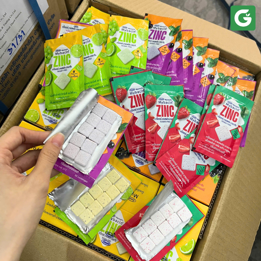 Kẹo Ngậm Mybacin Zinc Plus - Vị Trái cây The Mát Không Đường - Gói 9,4g (10 Viên) - Hàng Nhập Khẩu Thái Lan