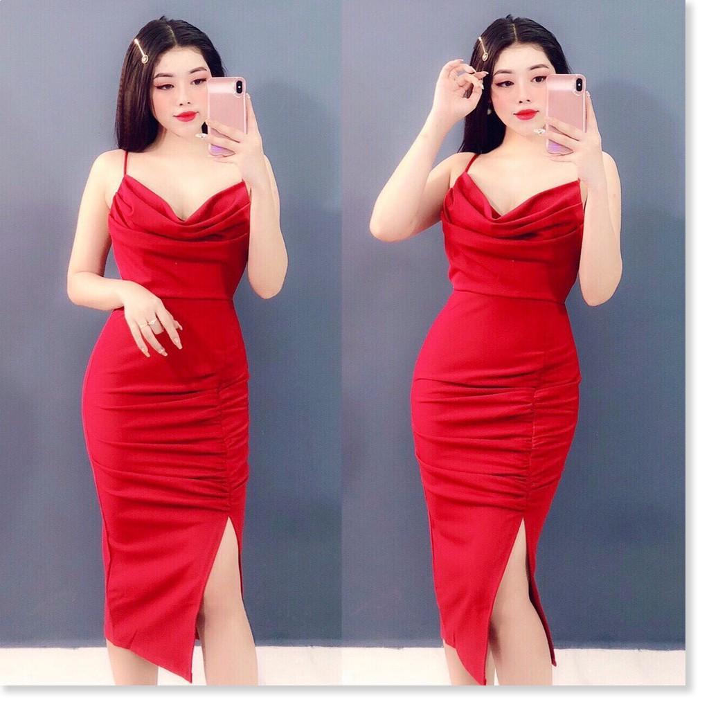 ĐẦM 2 BODY DÂY CỔ ĐỖ XẺ TÀ