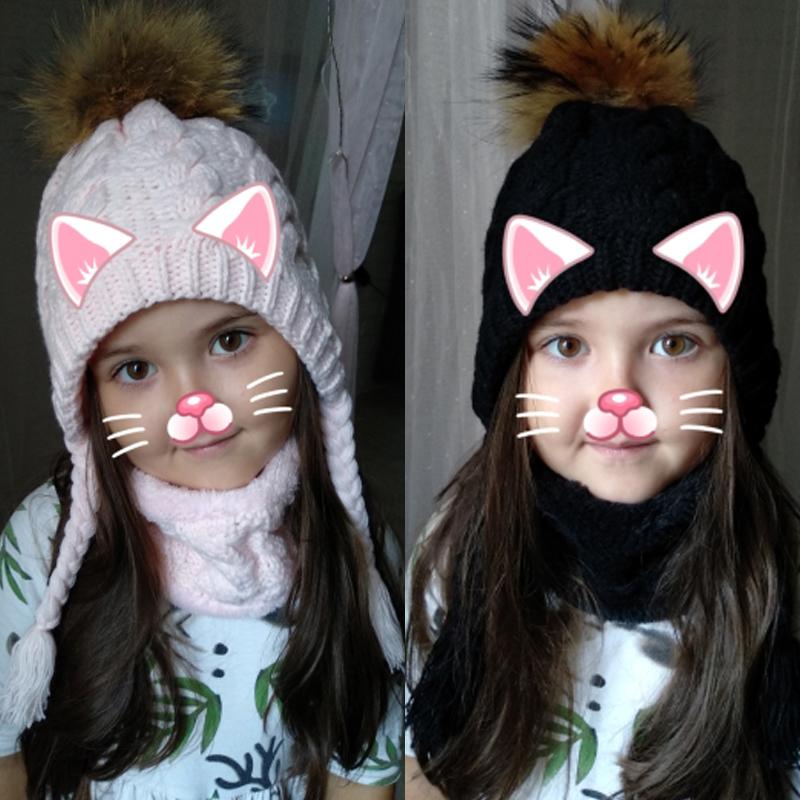 Bộ Lông Pompom Bò Kids Cho Bé Mùa Đông Nón Nỉ Bên Trong Bảo Vệ Tai Móc Nắp Ấm Nón Len Và Khăn Phượt Bộ Cho trẻ Em