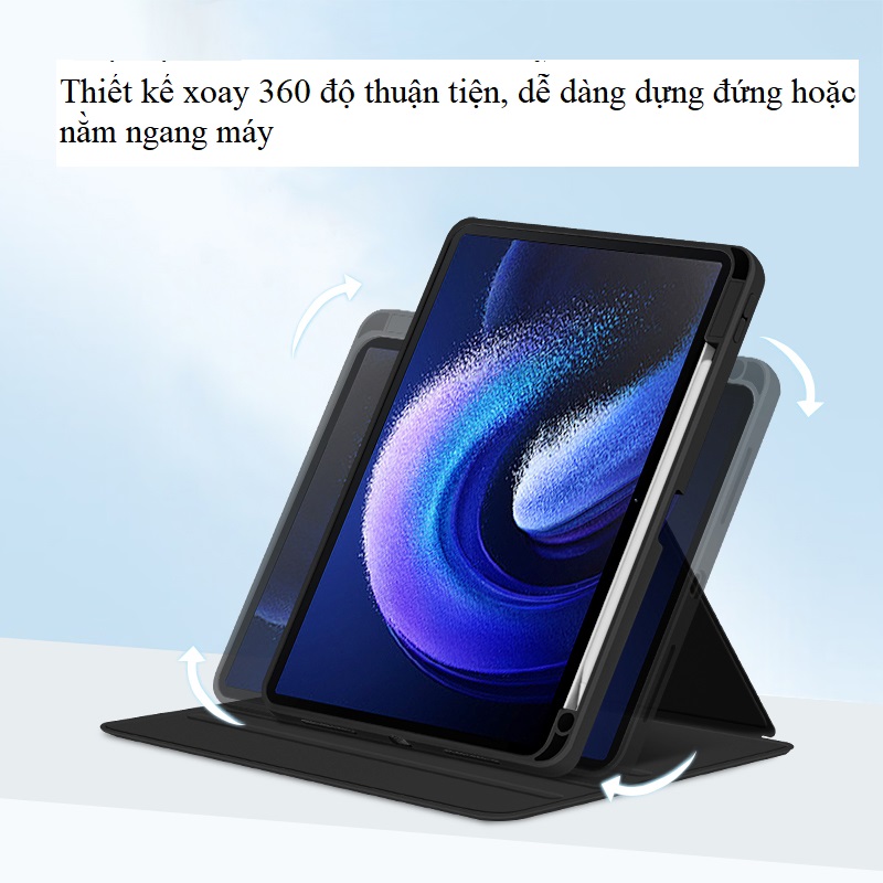 Bao Da Xoay 360° Dành Cho Xiaomi Mi Pad 6 và Mi Pad 6 Pro Da TPU cao cấp, Xoay tròn dựng ngang và dọc, Bên trong có khay đựng bút tiện lợi