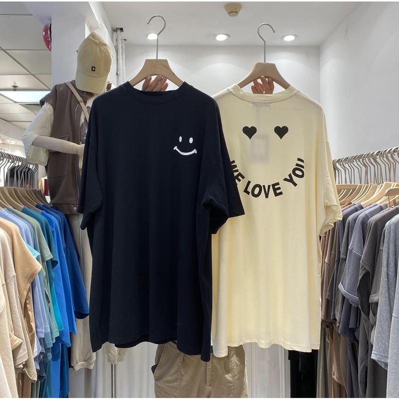 Áo thun nam nữ form rộng hình mặt cười trái tim We Love You