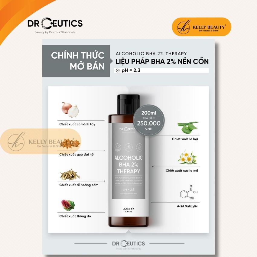 BHA 2% Therapy DrCeutics - Giảm Mụn, Loại Bỏ Da Chết, Dầu Thừa; Se LCL | Kelly Beauty