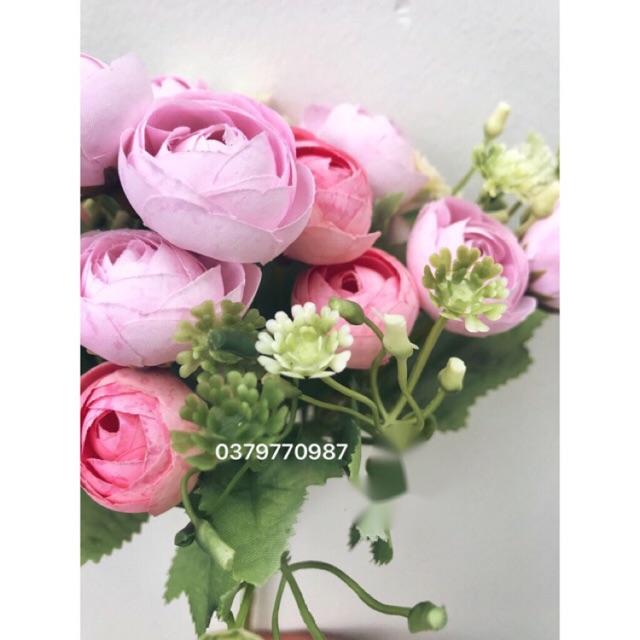 Hoa lụa hoa giả - Cụm hoa hồng baby
