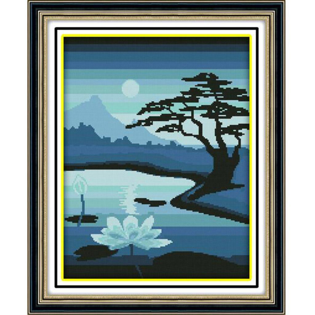 Lotus Pool Cross Stitch Stamped Kit Handmade Embroidery Craft DIY Home Decor
