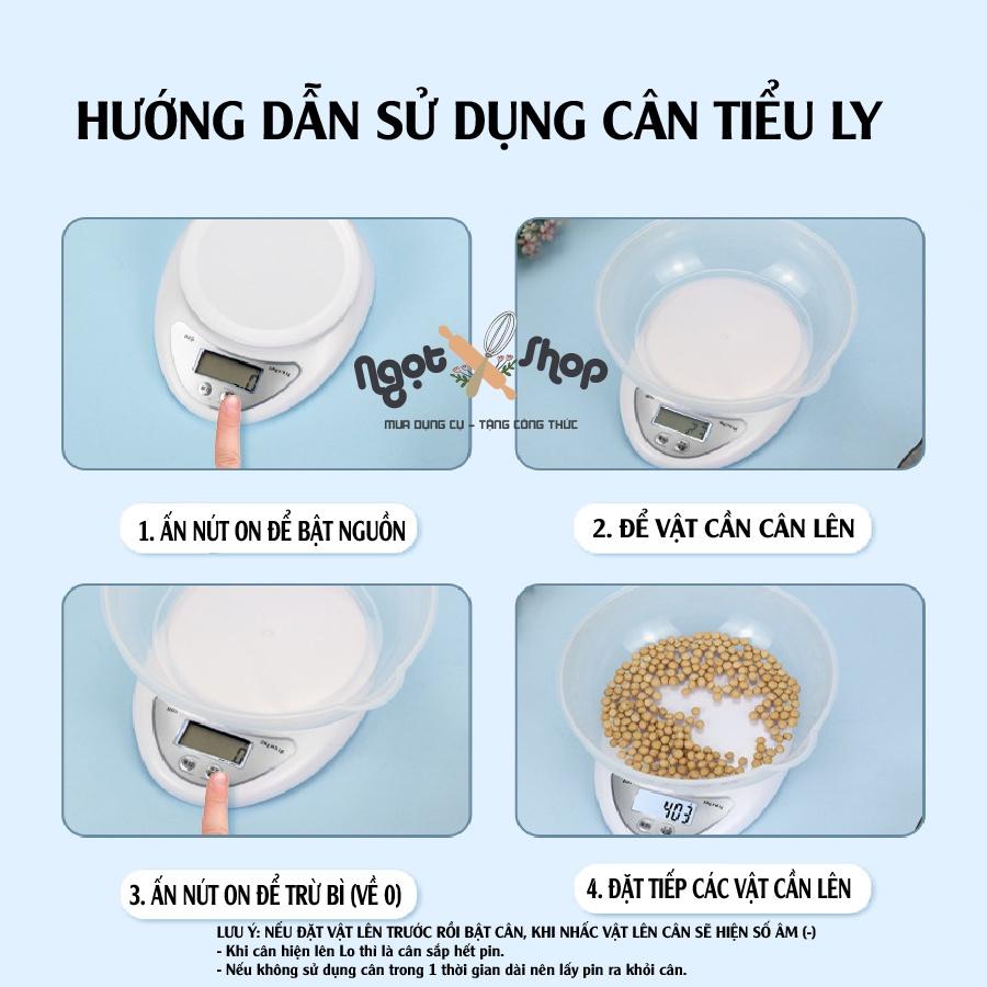 Cân làm bánh tiểu ly điện tử nhà bếp1g - 5kg - Độ chính xác cao - Tặng kèm 2 viên pin AAA