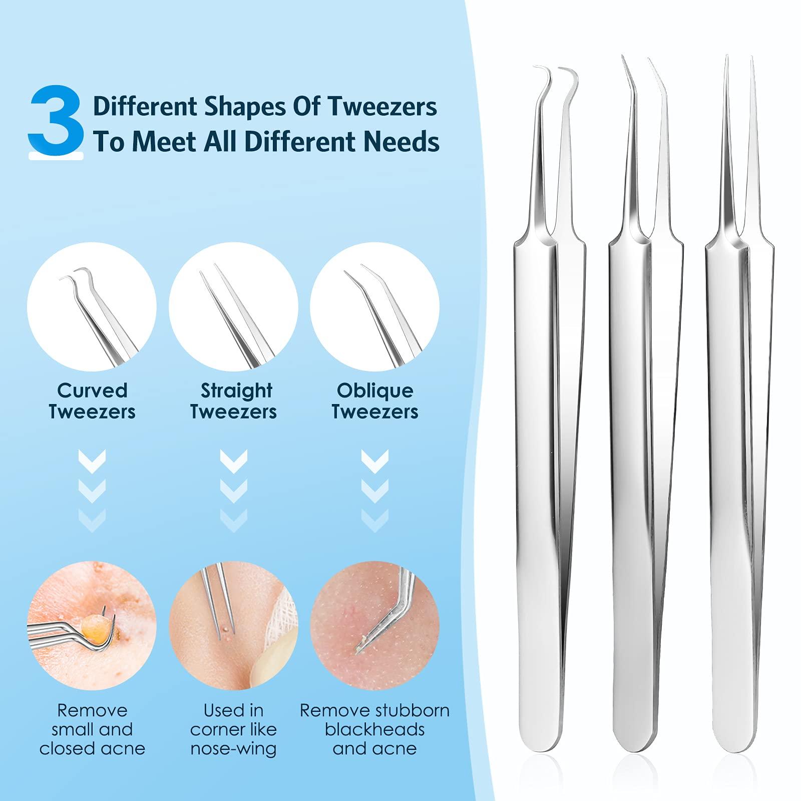 Chất chiết xuất điểm đen 10 mảnh, Kim kìm chuyên nghiệp Chim kìm đen, Thép không gỉ đầu màu đen với hộp lưu trữ kim loại, để  các diễn viên hài, nút và mụn mủ