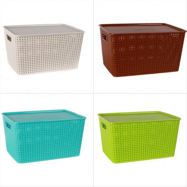 Combo trọn bộ 3 giỏ nhựa đan giả mây có nắp đậy
