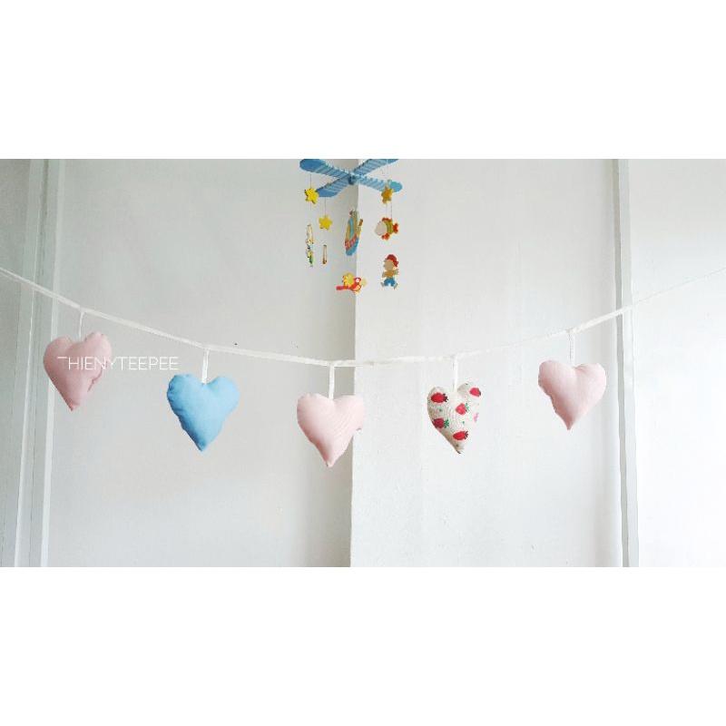 Dây trái tim vải cotton kaki xịn, may đẹp - trang trí, Decor, Sinh nhật, màu xanh hồng dâu