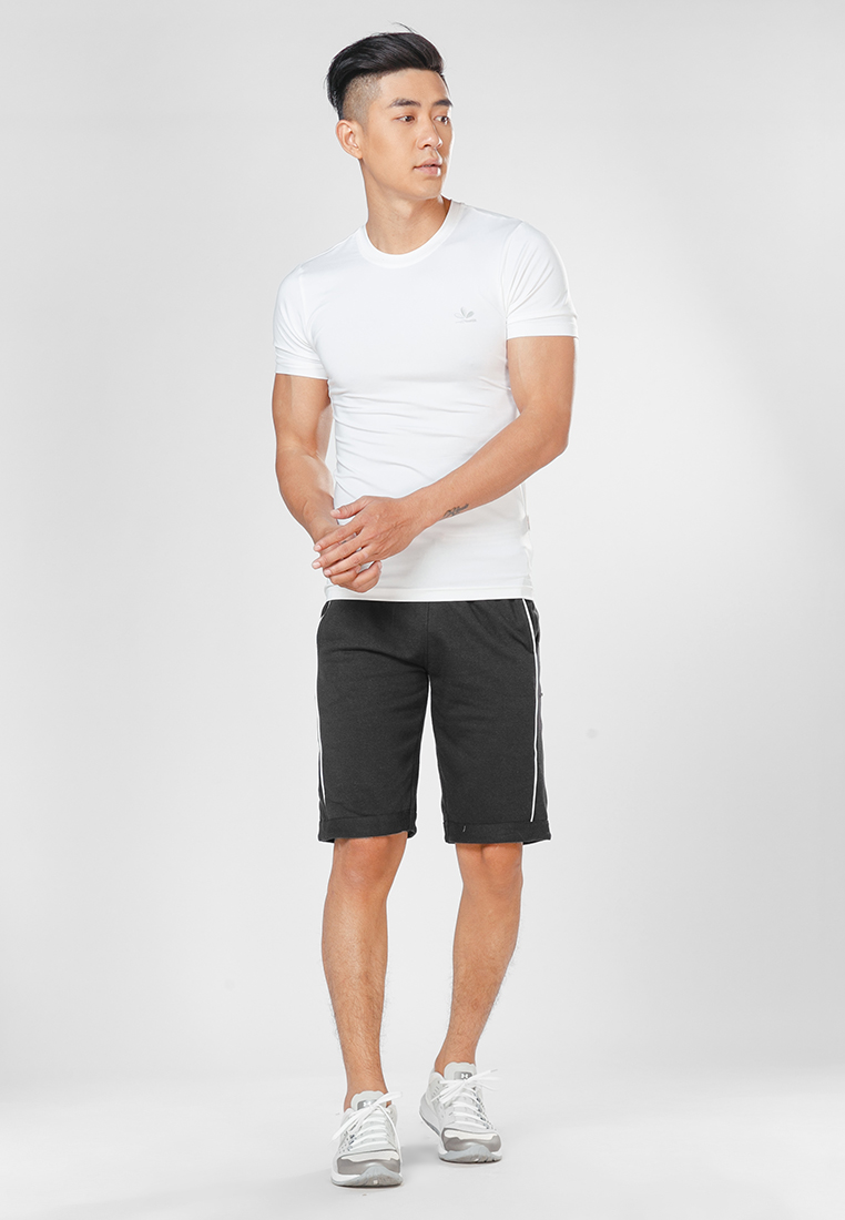 Quần short thun nam phối sọc hông Phúc An N0001 màu đen có big size