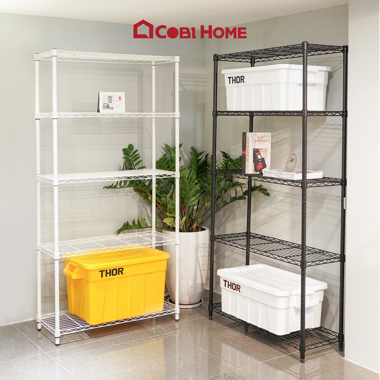 Kệ Sắt Đa Năng 5 Tầng Tùy Chỉnh Mặt Lưới, Khung Thép Carbon - Trắng - 120X35X180Cm