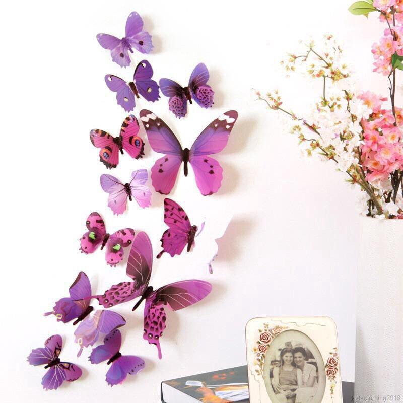 Combo 12 decal dán tường hình bướm 3D trang trí phòng ngủ, phòng khách độc đáo