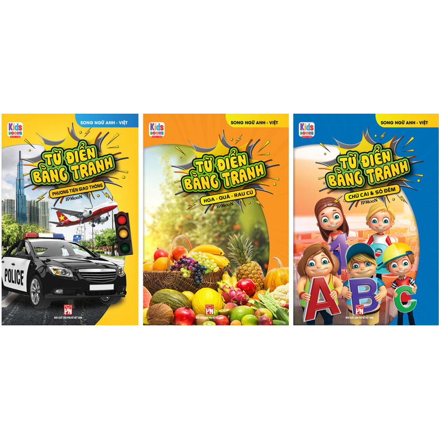 Combo 3 Cuốn Từ Điển Bằng Tranh Hoa, Quả, Rau Củ - Chữ Cái Và Số Đếm - Phương Tiện Giao Thông