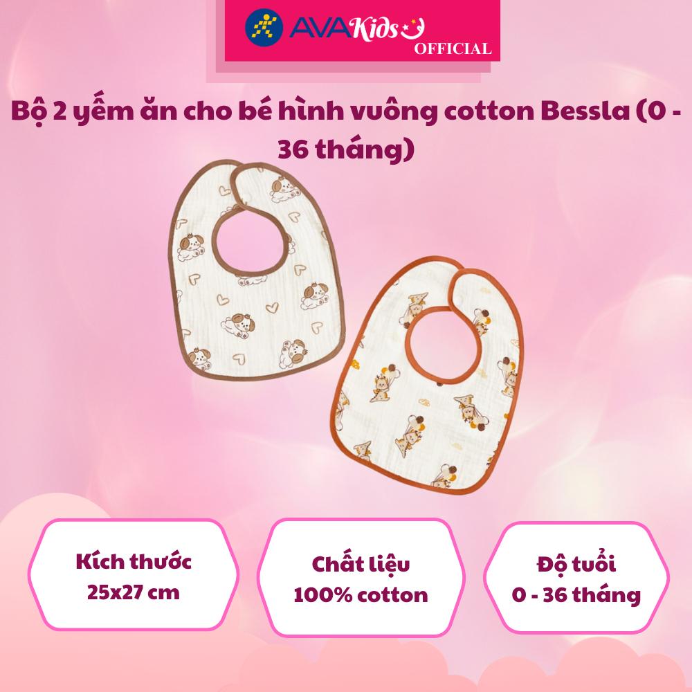 Bộ 2 yếm ăn cho bé hình vuông cotton Bessla (0 - 36 tháng) - Hàng Chính Hãng