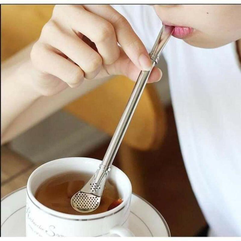 THÌA CAFEMUỖNG CAFE KIÊM ỐNG HÚT BẰNG INOX UỐNG CAFE CAO CẤP TIỆN LỢI