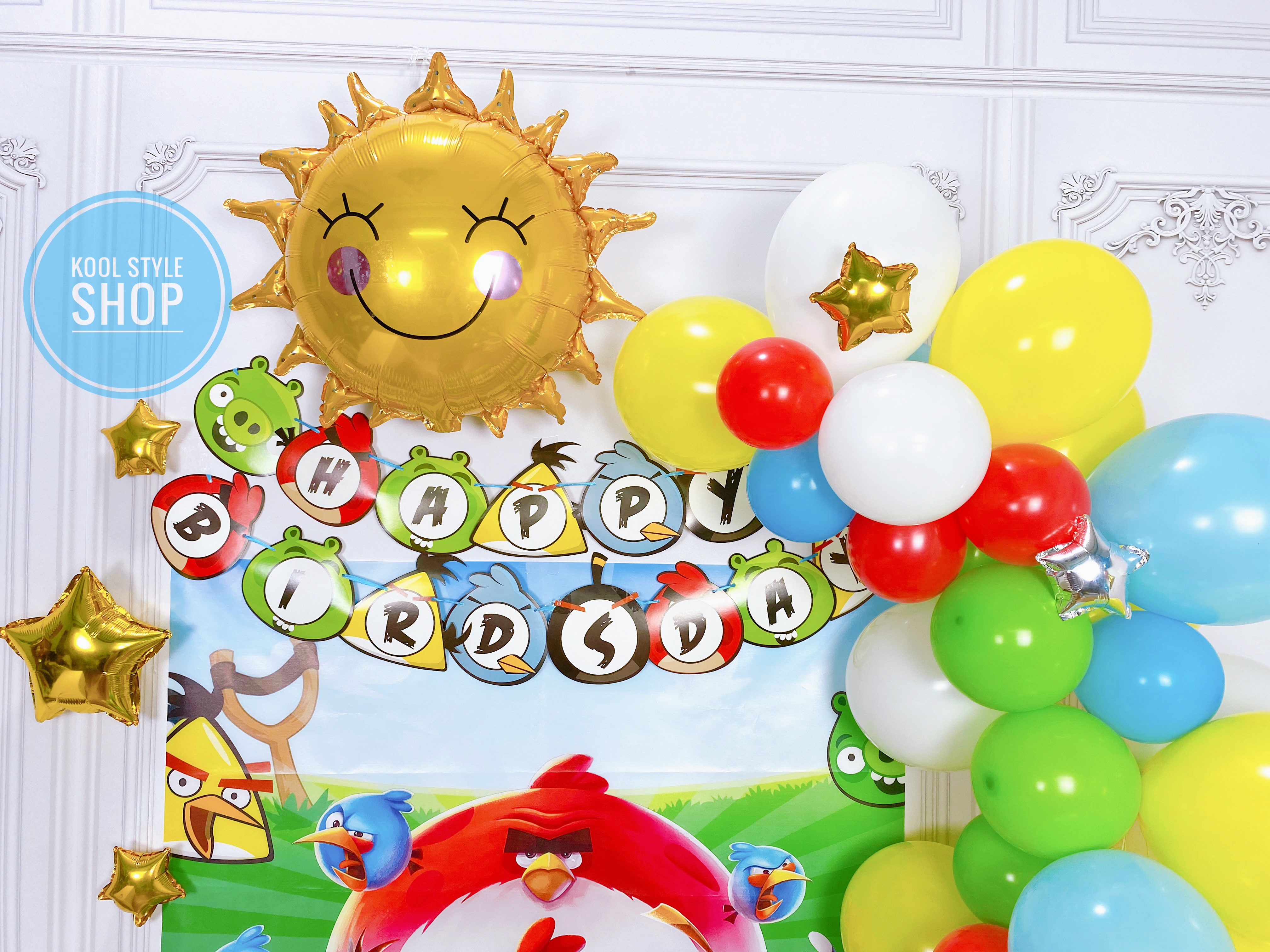 Backdrop bong bóng sinh nhật Angry Birds