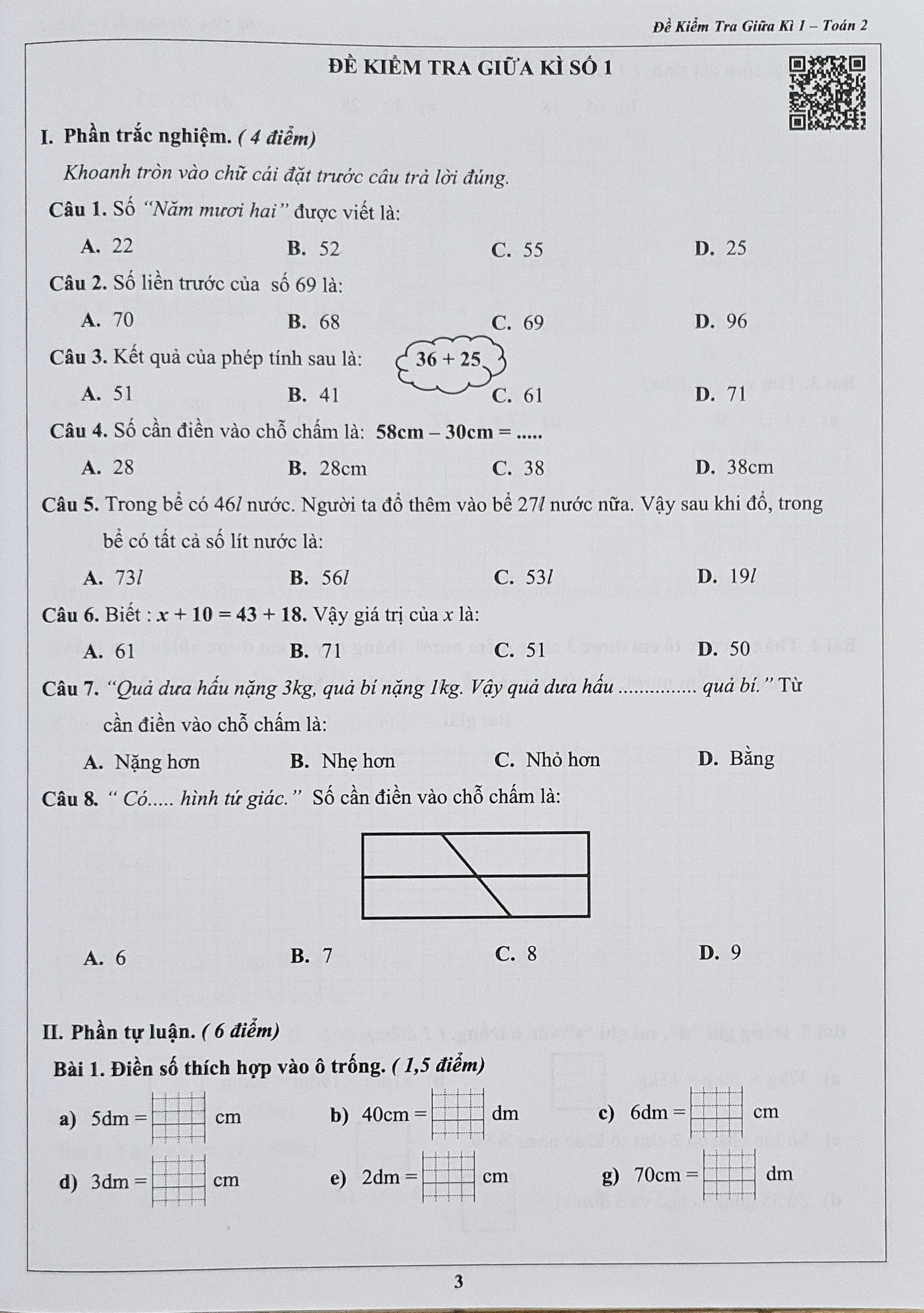 Combo Sách - Đề kiểm tra Toán 2 học kì I + II