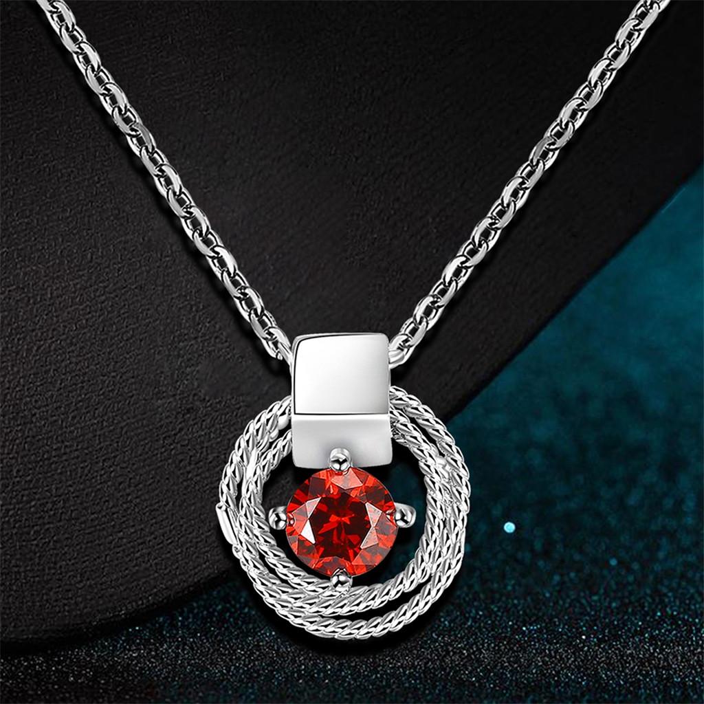 Round Pendant Necklace With Elegant Red Zircon