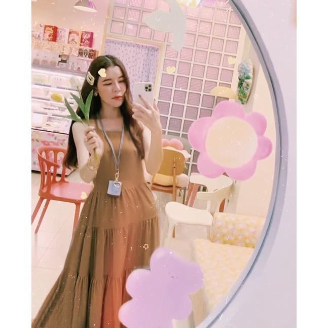 Váy maxi nâu đan dây lưng