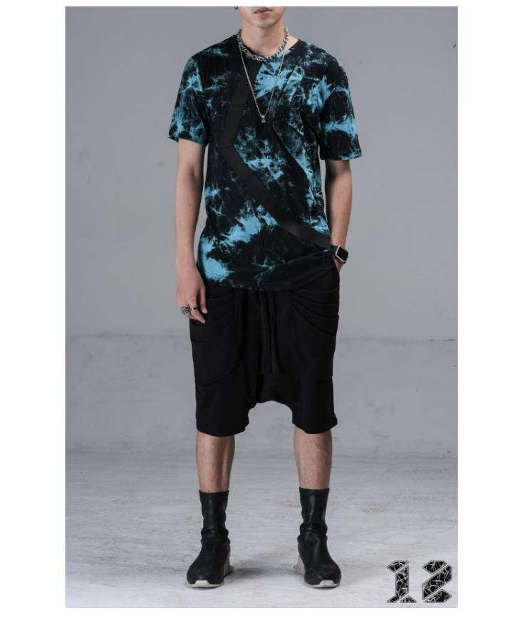 Áo Phông Nam Nữ 12.DESTINY Tie Dye Đen Xanh Chi Tiết Chun Chữ V Ngang Chất Liệu Premium Cotton