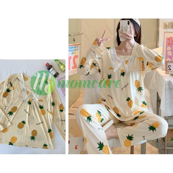 Bộ đồ bầu CỔ BÈO - Đồ sau sinh cho con bú ti dài tay, quần áo cho mẹ thời trang đẹp mặc nhà Cotton mùa hè giá rẻ Bigsize NEW