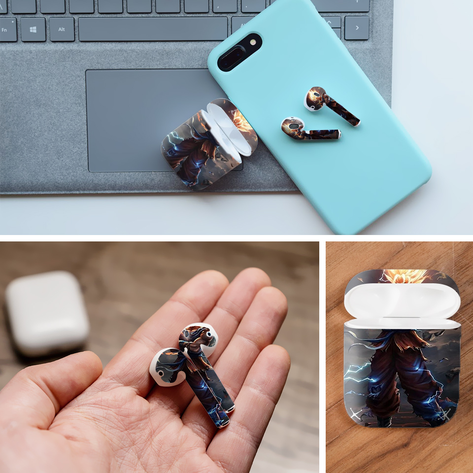 Miếng dán skin chống bẩn cho tai nghe AirPods in hình Songoku Dragon Ball - 7vnr007 (bản không dây 1 và 2)