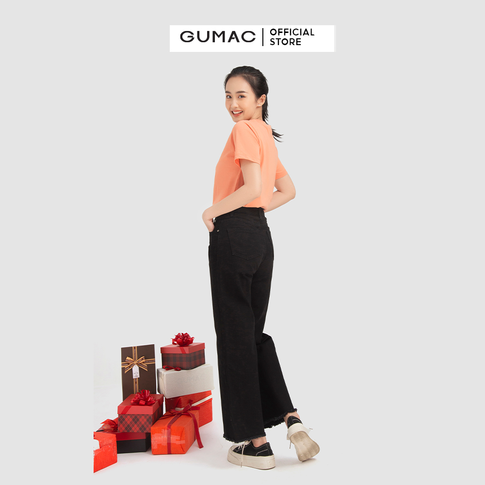 Quần jeans nữ GUMAC QJB12024 ống rộng phối