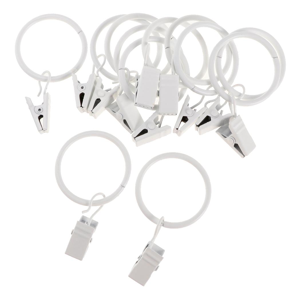 2x12 Pieces Metal Curtains Rings for Curtains with Clips White Porcelain 32mm