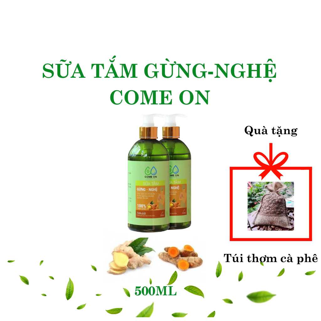 Sữa tắm gừng nghệ Come on chai 500ml, tặng túi thơm cà phê sữa tắm trị mụn lưng, sữa tắm tẩy tế bào chết, sữa tắm trắng da