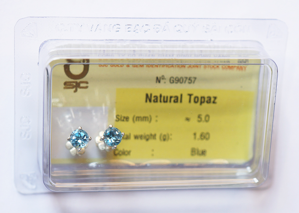 Bông Tai Topaz Hoàng Ngọc Mài Giác Tròn 5mm Kiểm Định