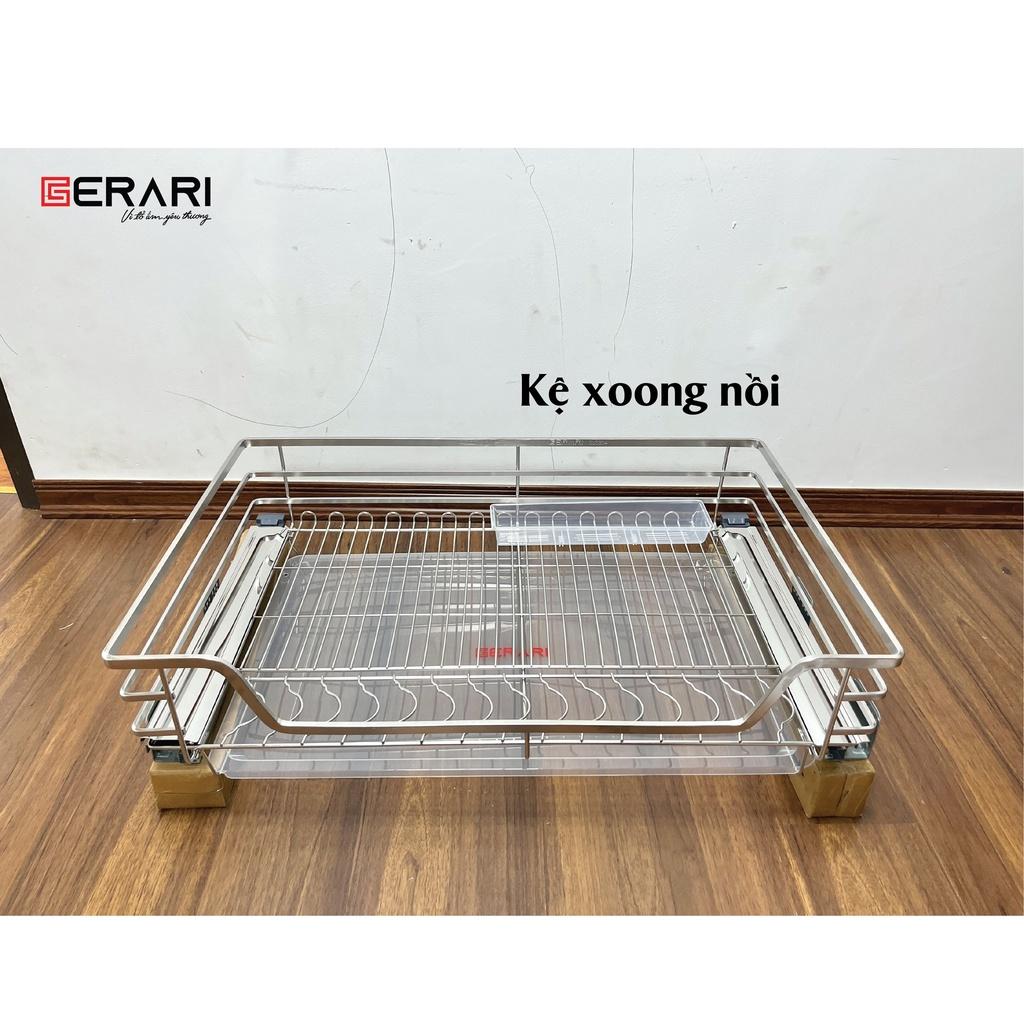 Kệ xoong nồi nan dẹt Gerari chất liệu Inox 304 bóng mờ cao cấp kèm che ray inox