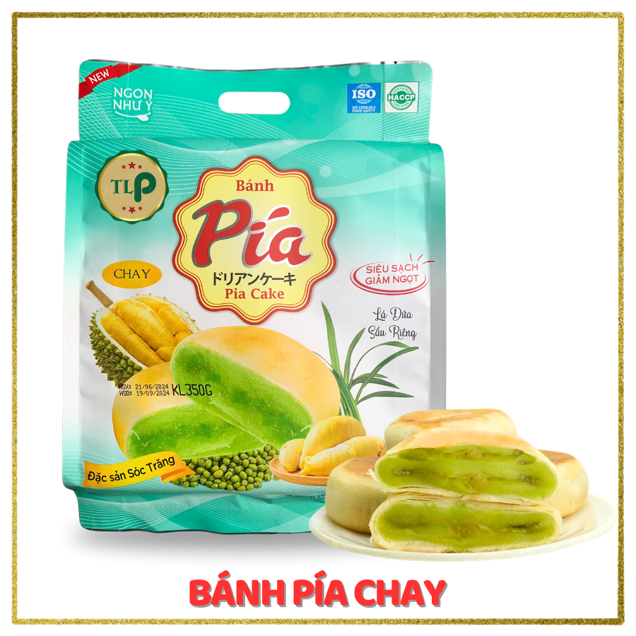 Bánh Pía Chay TLP | Vị Đậu Xanh Lá Dứa Sầu Riêng | Túi 350g 4 Bánh | Đặc Sản Sóc Trăng